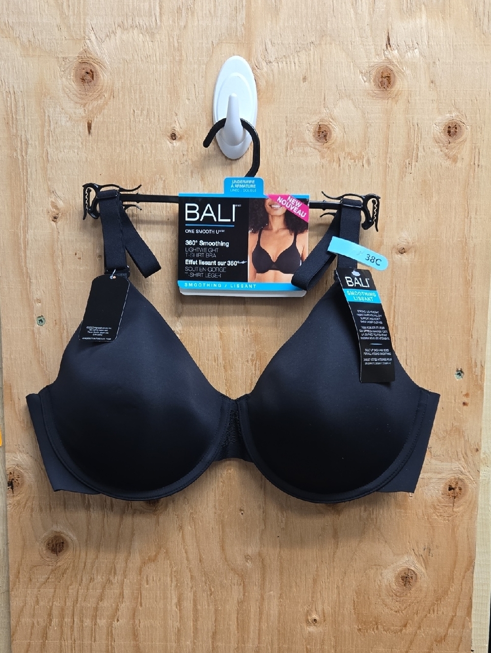 Bali Size 38C Black One Smooth U Lightweight T-Shirt Bra